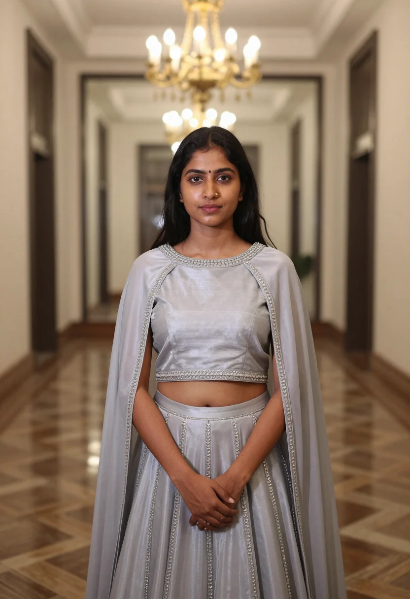 AI reception lehenga sample — portrait of a woman, half-length portrait of a young Indian