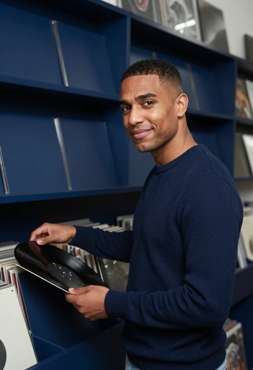 AI record shop navy sample — portrait of a man, half-length portrait of a man in his earl