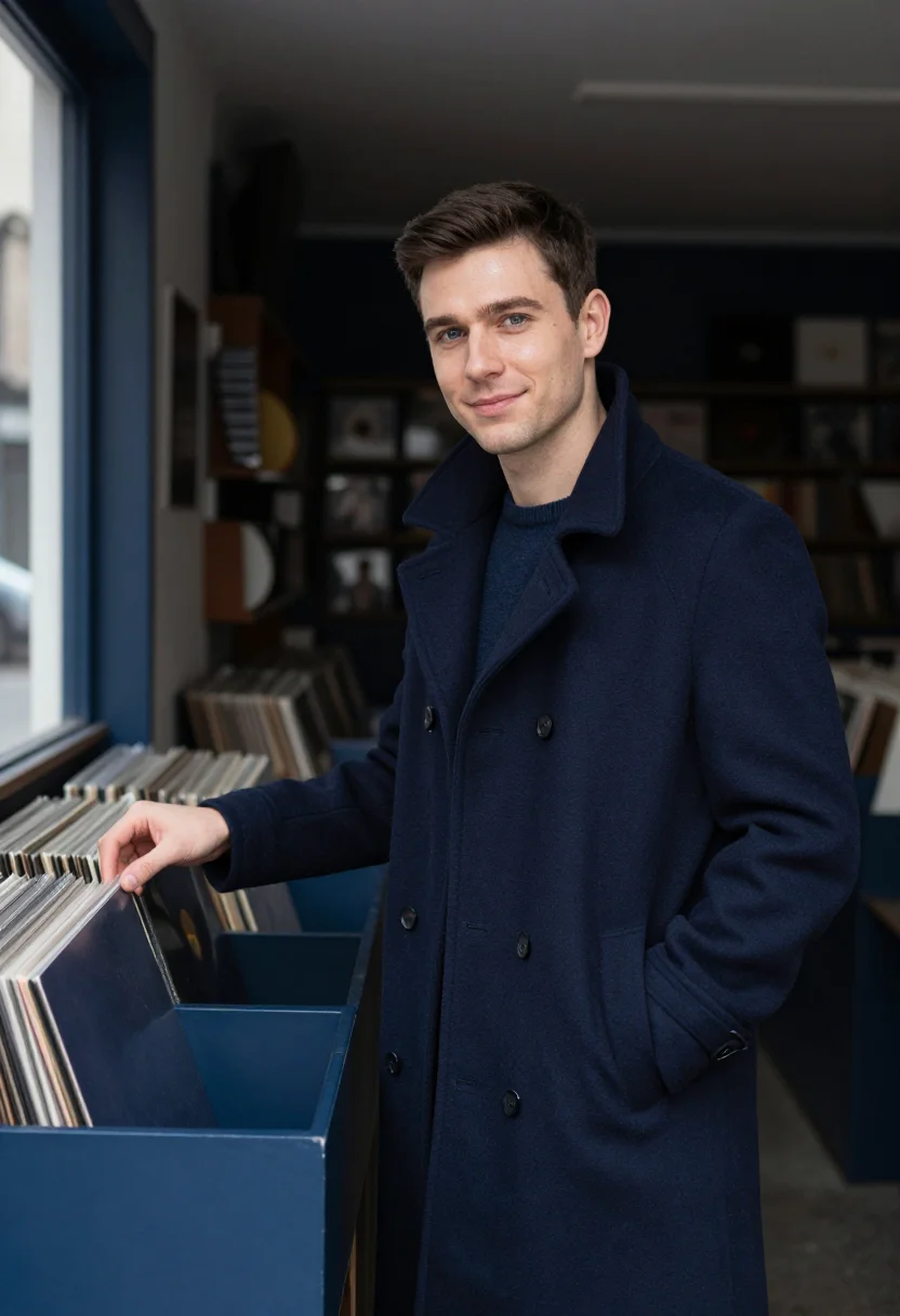 AI record shop navy sample — portrait of a man, half-length portrait of a man in his late