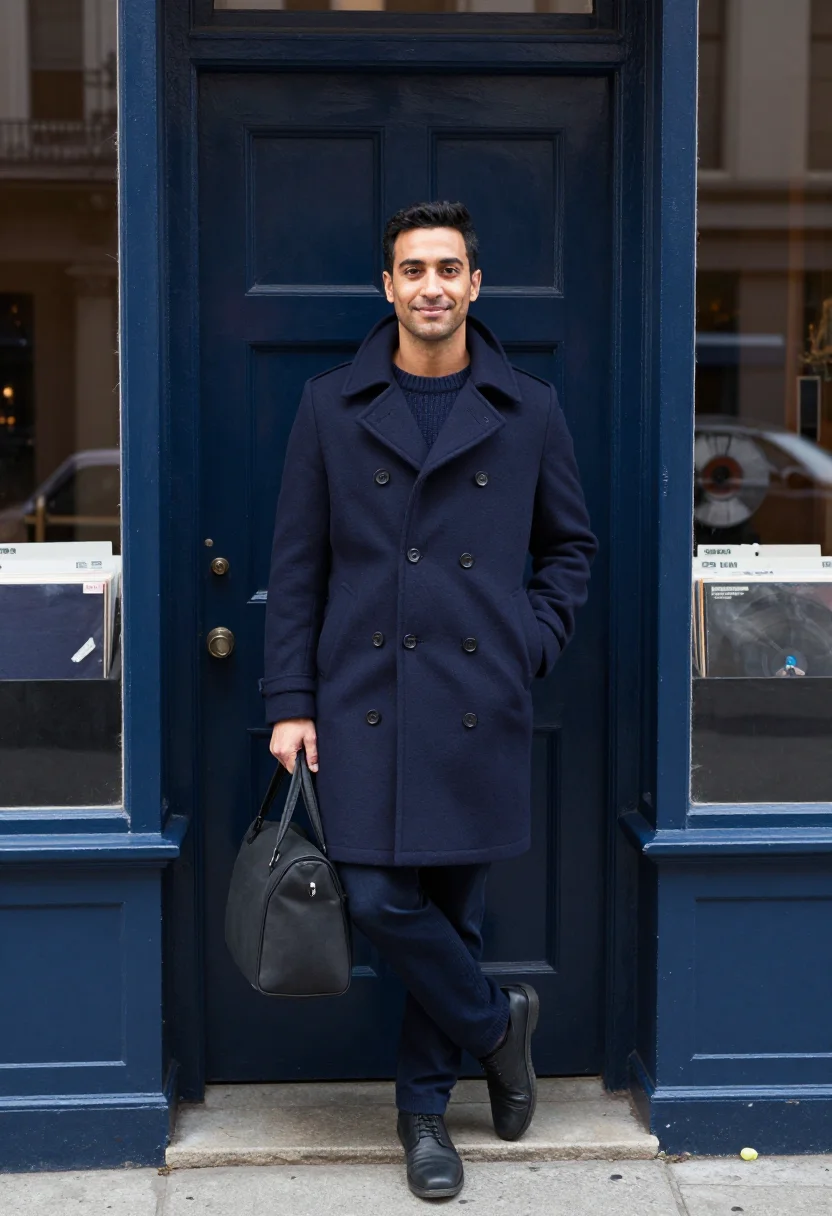 AI record shop navy sample — portrait of a man, full-length portrait of a man in his late