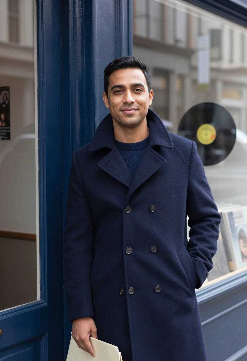 AI record shop navy sample — portrait of a man, half-length portrait of a man in his late