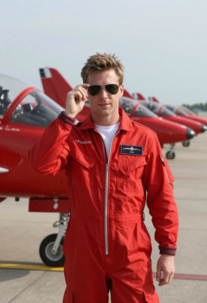 AI red arrows sample — portrait of a man, chest-up portrait of a British man in his