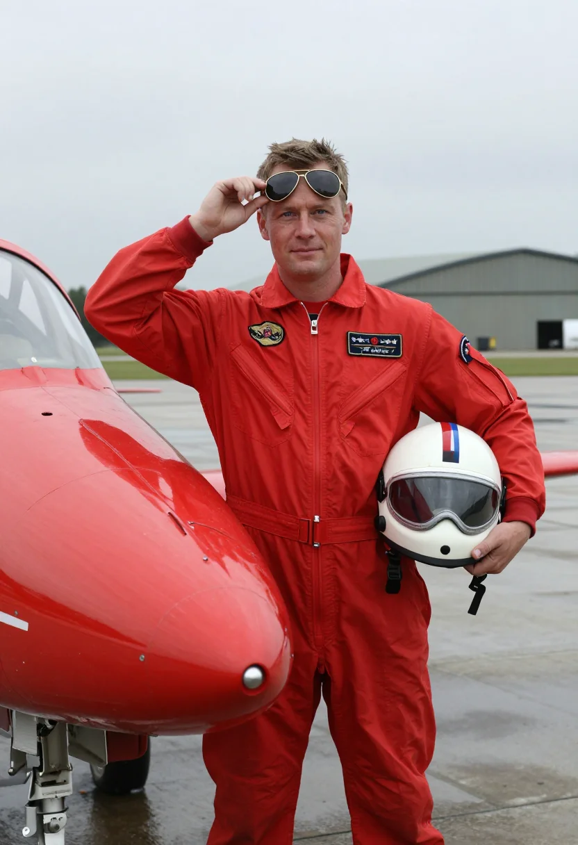 AI red arrows sample — portrait of a man, chest-up portrait of a British man in his