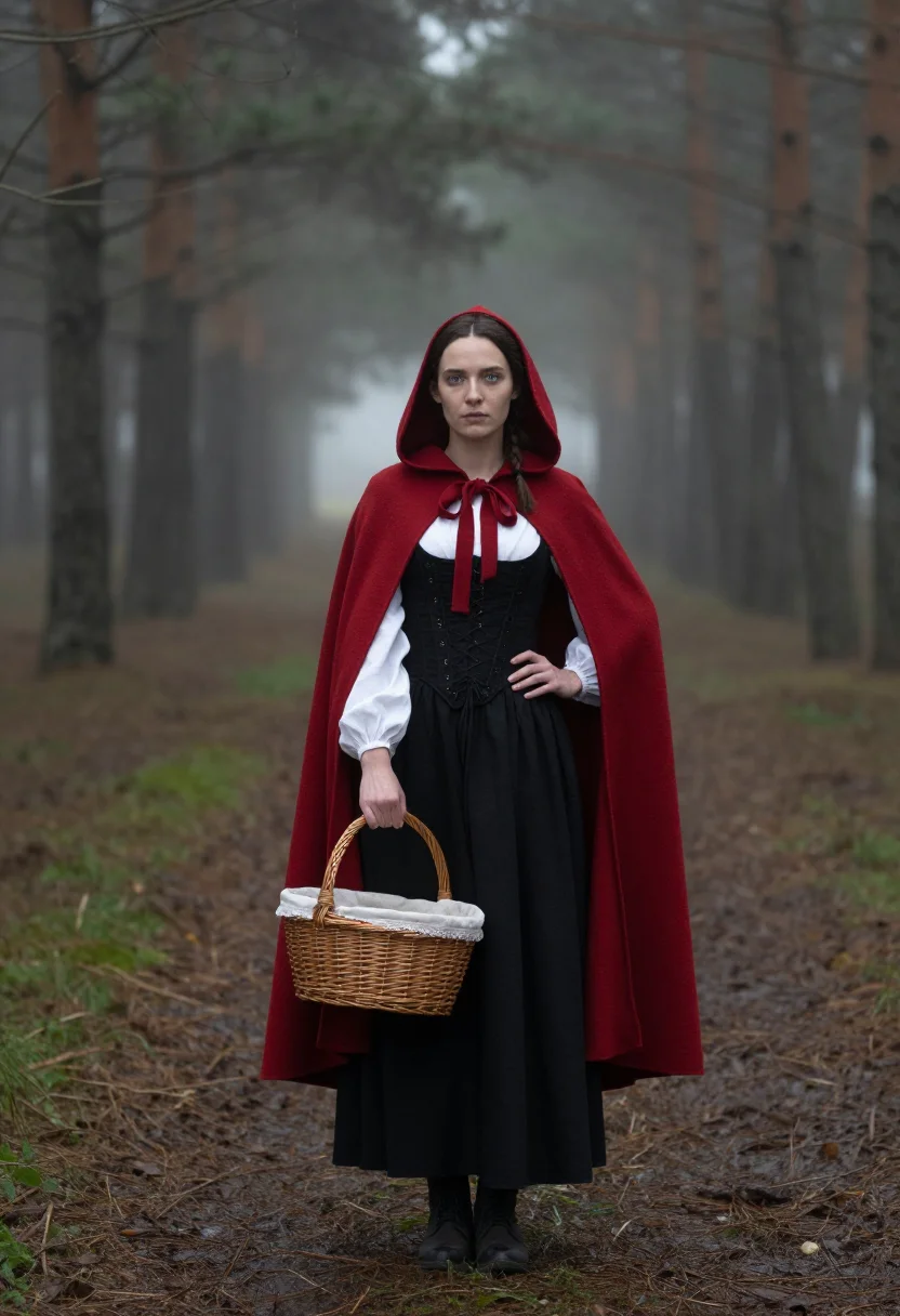 AI red riding hood sample — portrait of a woman, three-quarter-length portrait of a West