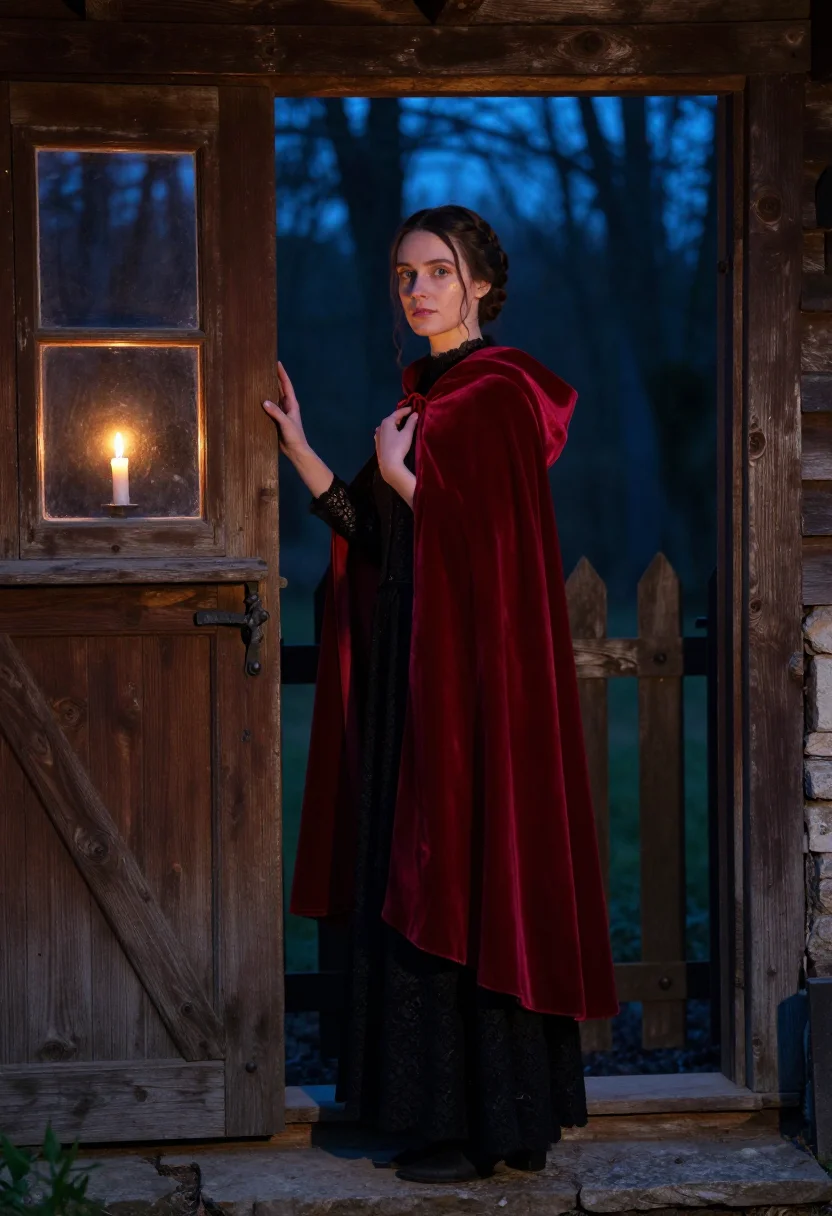 AI red riding hood sample — portrait of a woman, three-quarter-length portrait of a West