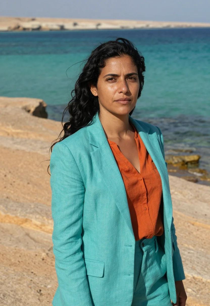 AI red sea marine biologist coral reef turquoise sample — portrait of a woman, an Italian marine biologist in her late