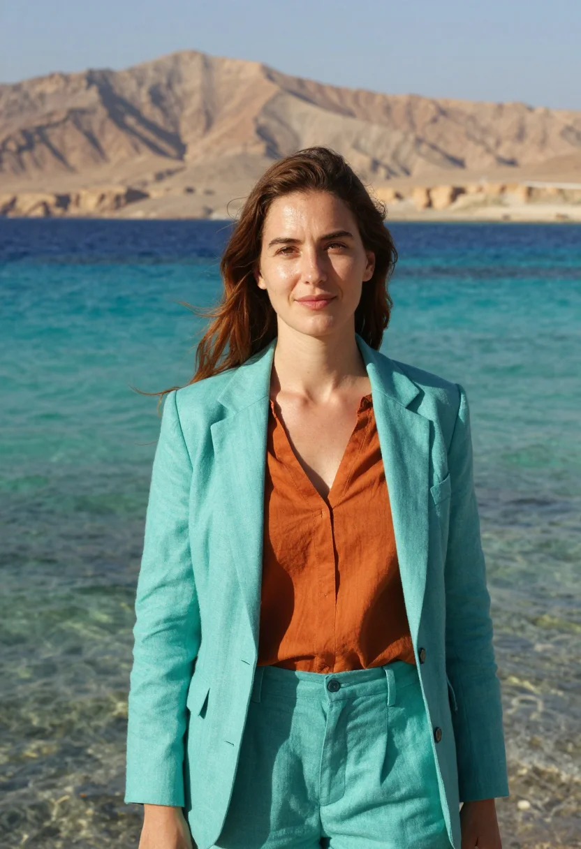 AI red sea marine biologist coral reef turquoise sample — portrait of a woman, a French marine biologist in her early