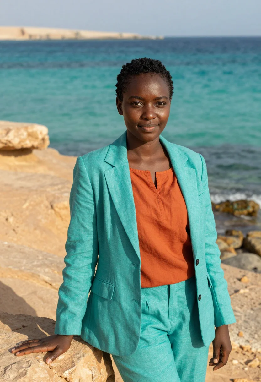 AI red sea marine biologist coral reef turquoise sample — portrait of a woman, a Sudanese marine biologist in her earl
