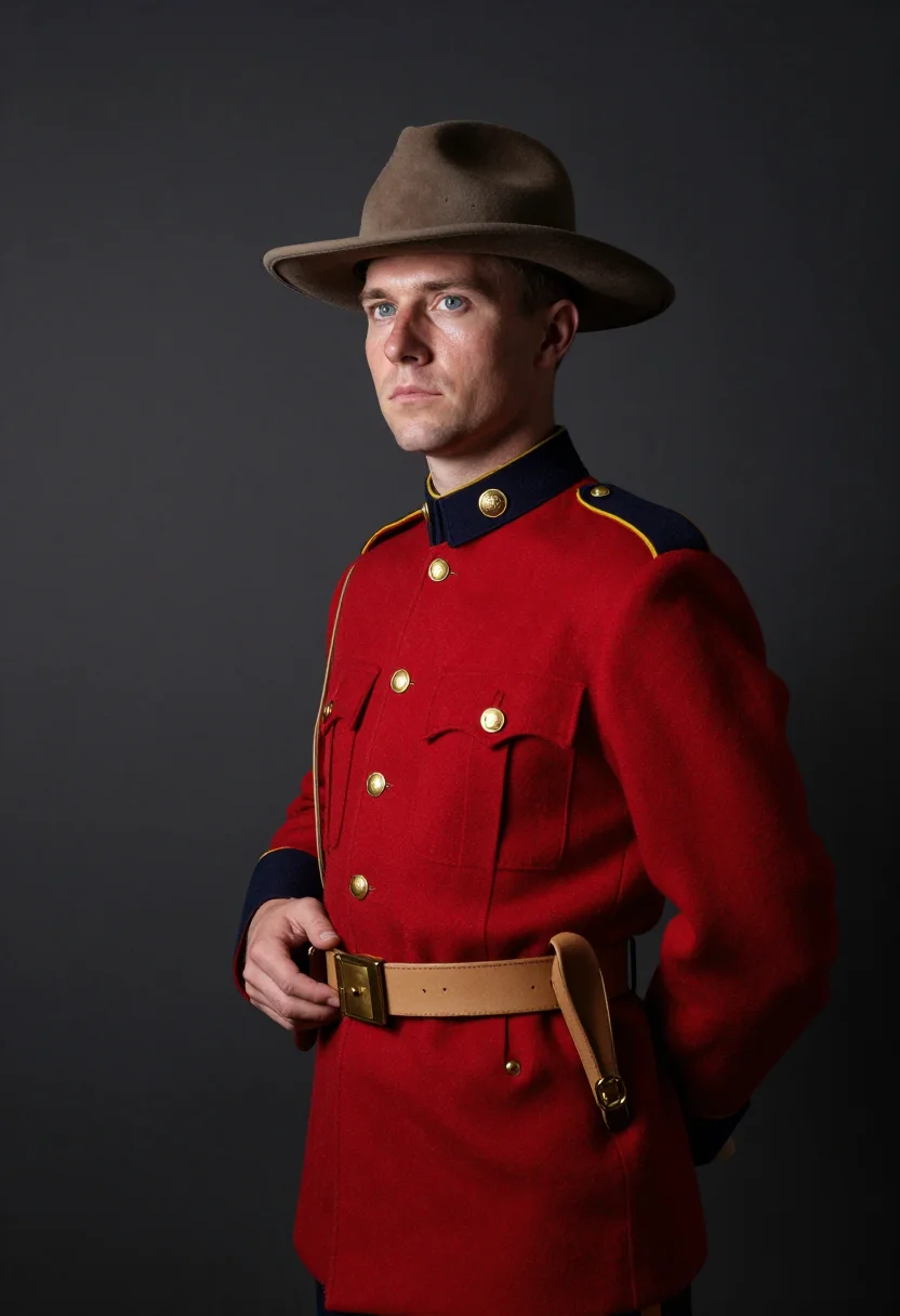 AI red serge sample — portrait of a man, half-length formal portrait of a Canadian