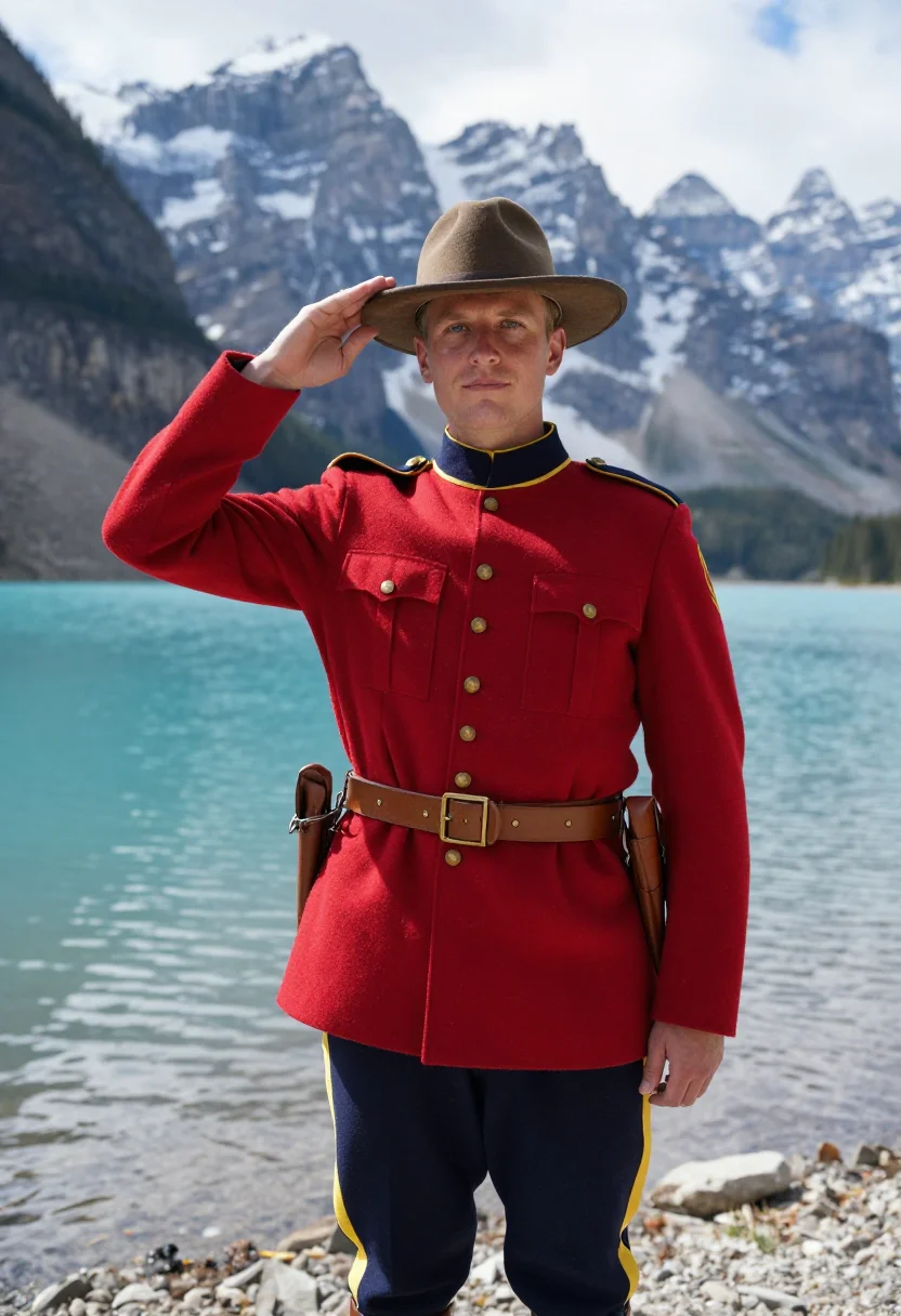 AI red serge sample — portrait of a man, chest-up portrait of a Canadian man in hi