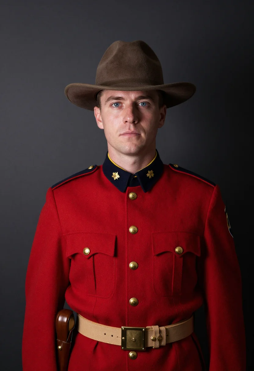 AI red serge sample — portrait of a man, chest-up formal portrait of a Canadian ma