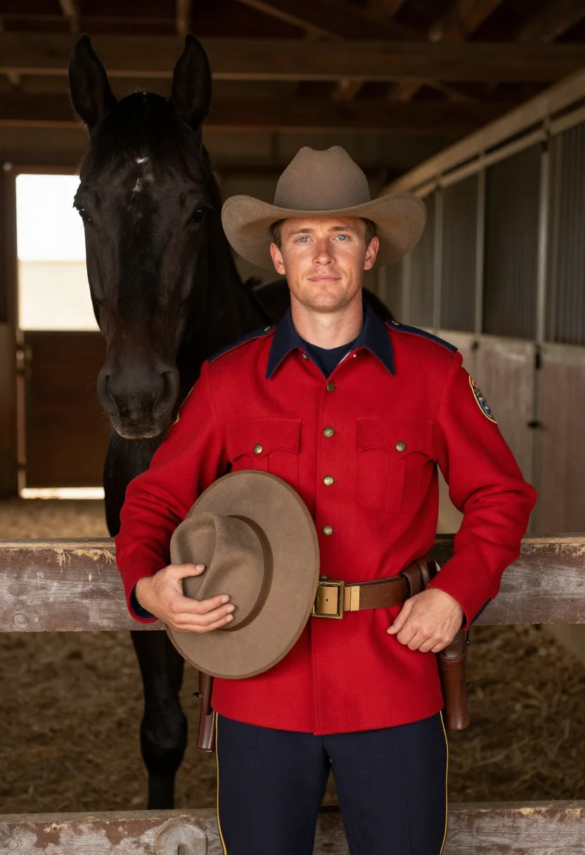 AI red serge sample — portrait of a man, chest-up portrait of a Canadian man in hi