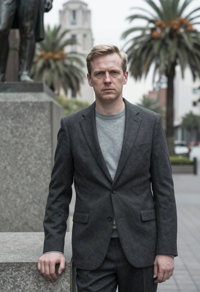 AI reforma banker glass grey sample — portrait of a man, a German banker in his mid-forties with p