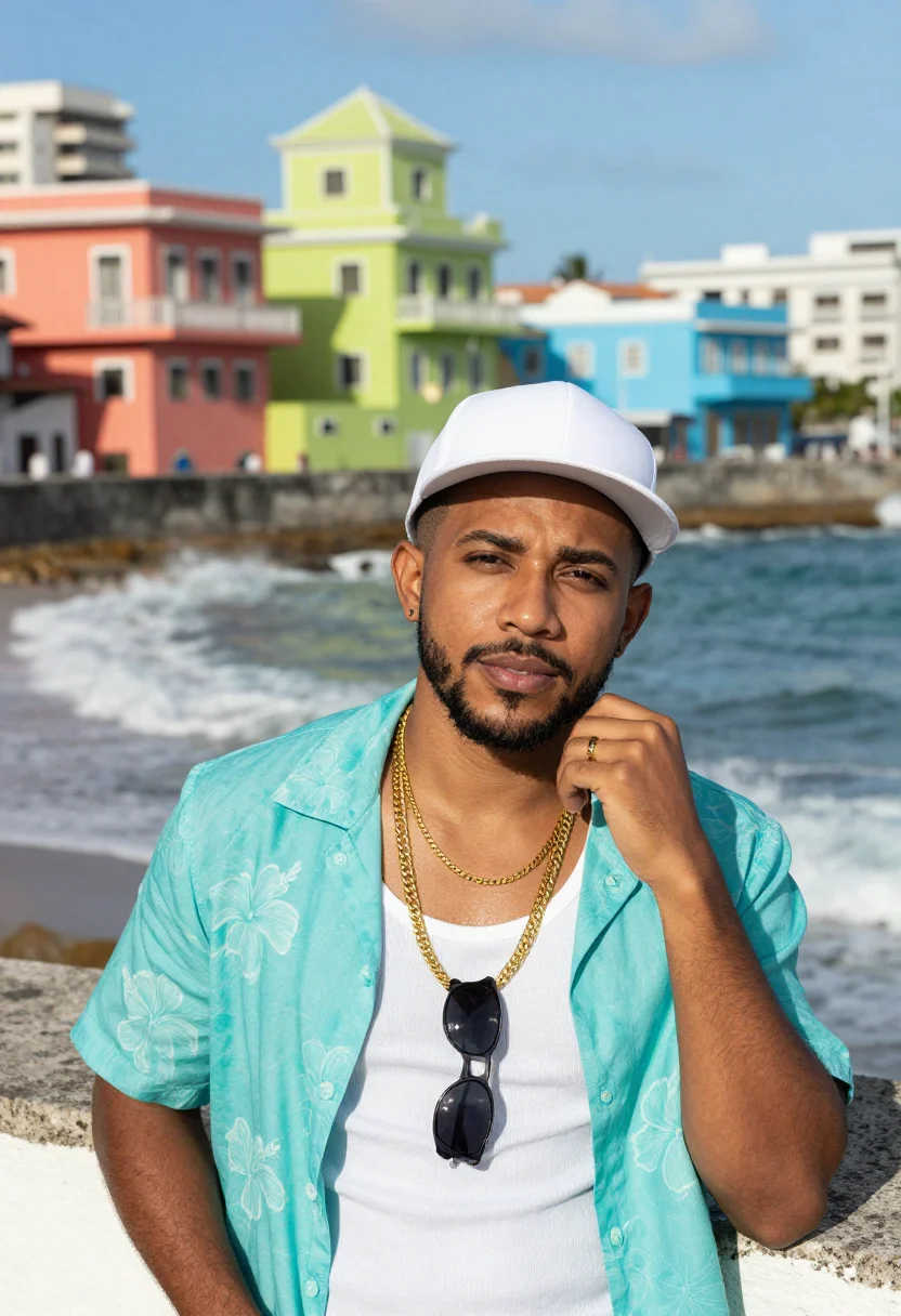 AI reggaeton san juan sample — portrait of a man, chest-up portrait of a Puerto Rican man i
