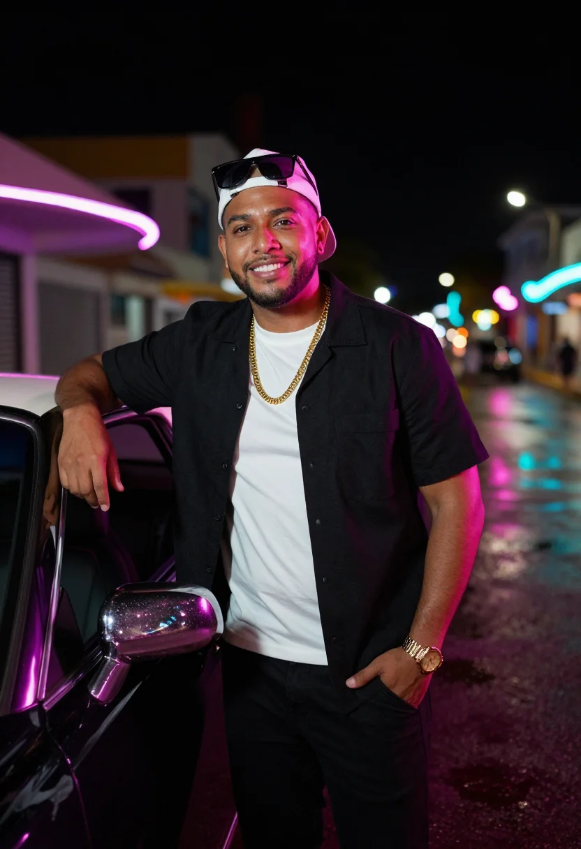 AI reggaeton san juan sample — portrait of a man, three-quarter-length portrait of a Puerto