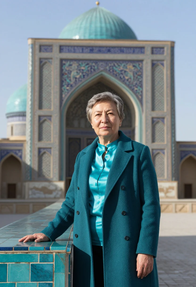 AI registan architect turquoise majolica sample — portrait of a woman, a Tatar architect in her late fifties w