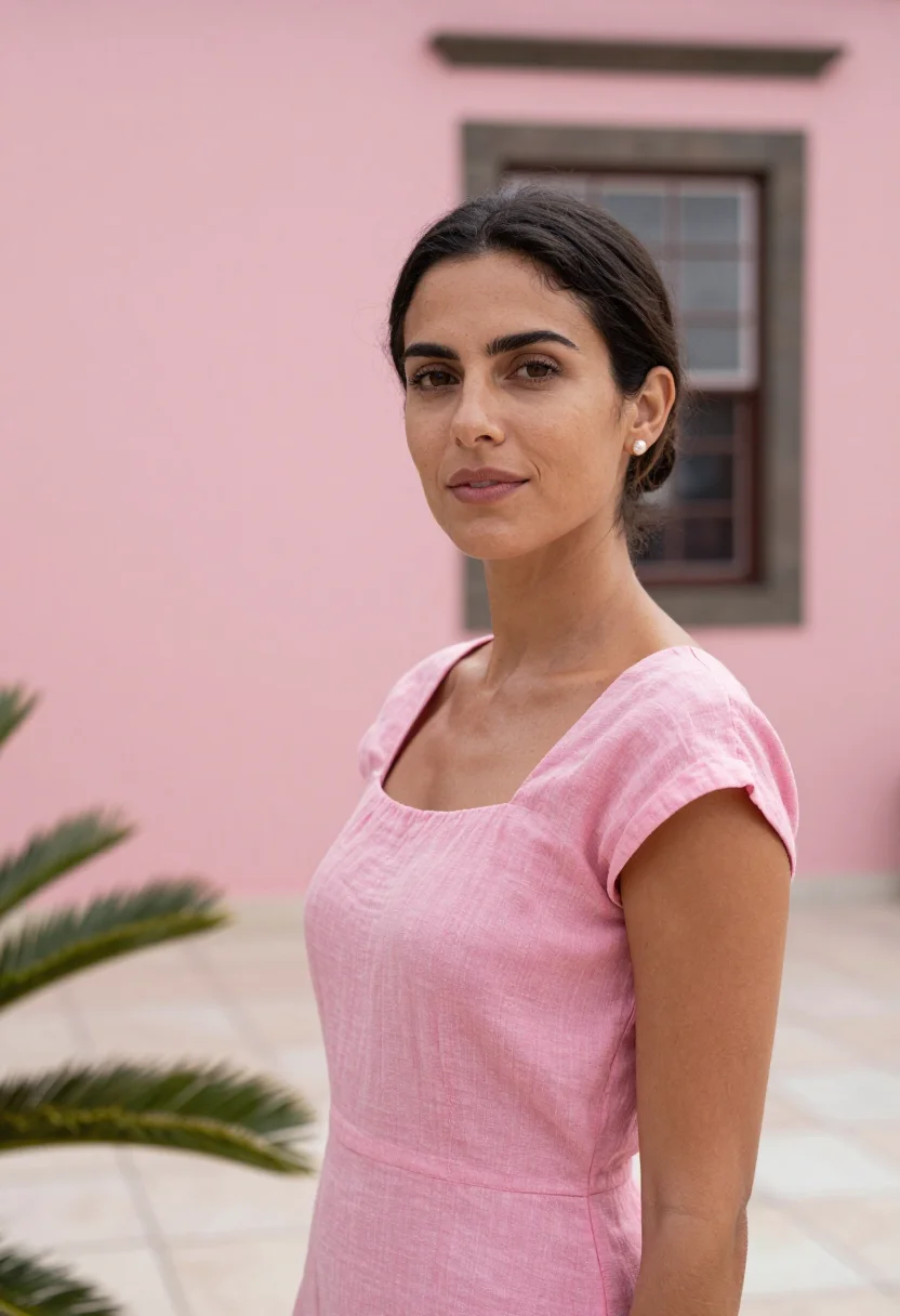AI reids palace madeira cliff tea terrace sample — portrait of a woman, a guest in her early thirties of Portug