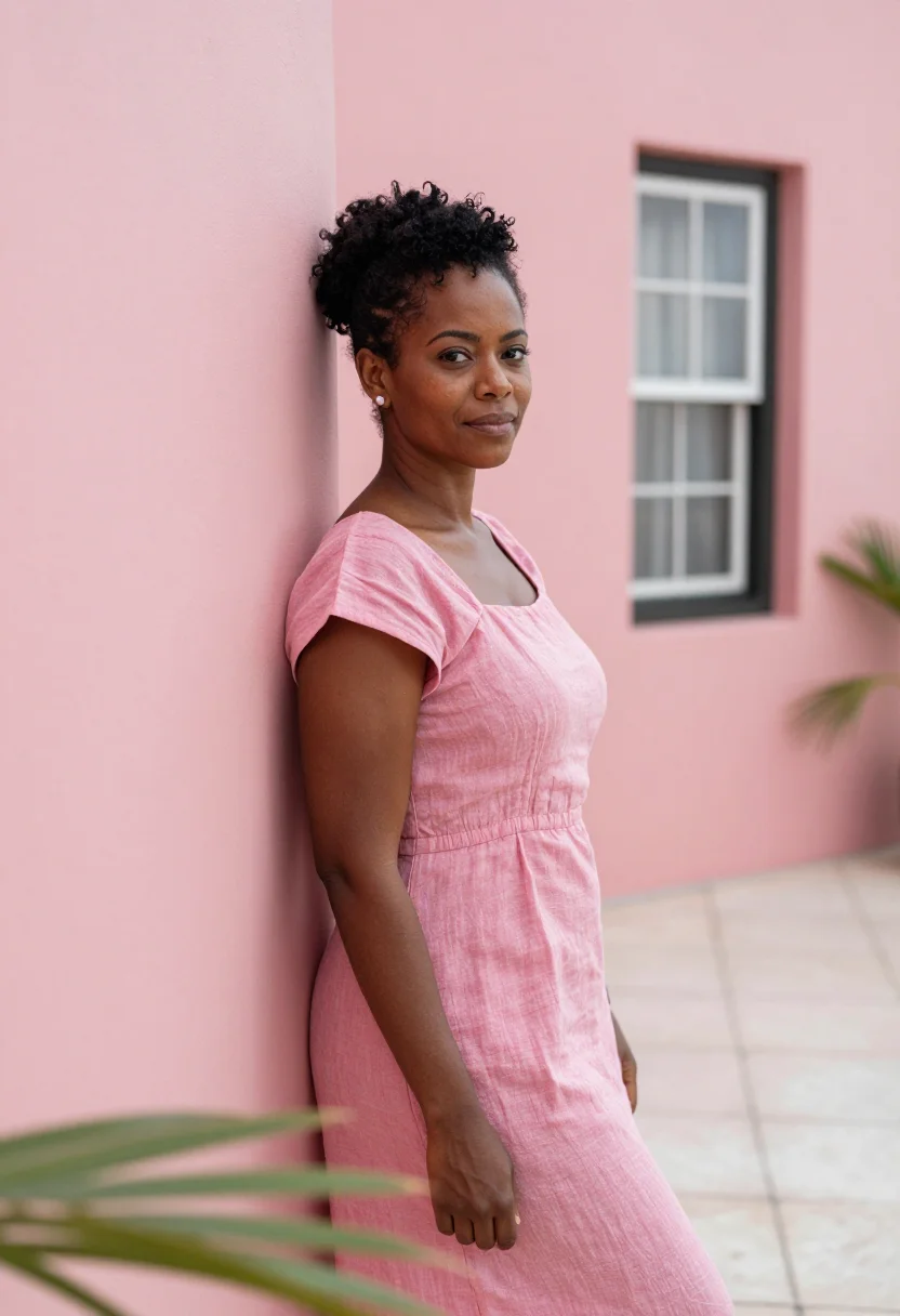 AI reids palace madeira cliff tea terrace sample — portrait of a woman, a guest in her forties of Cape Verdean