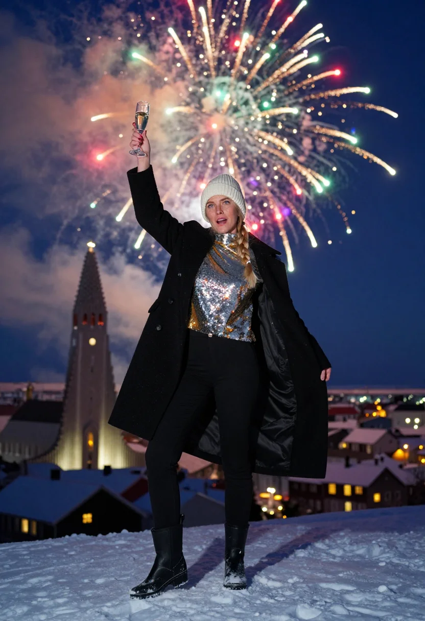 AI reykjavik bonfires sample — portrait of a woman, full-length low-angle portrait of an Ic