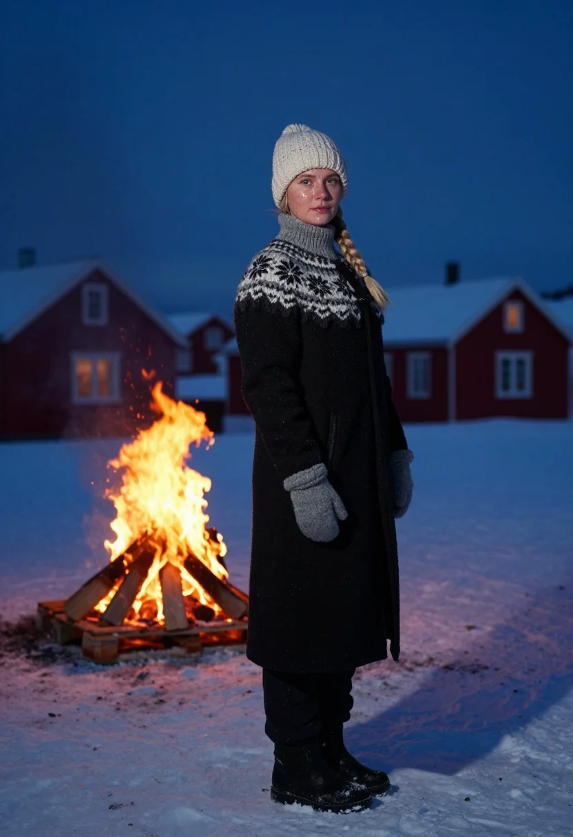 AI reykjavik bonfires sample — portrait of a woman, full-length three-quarter-turned portra