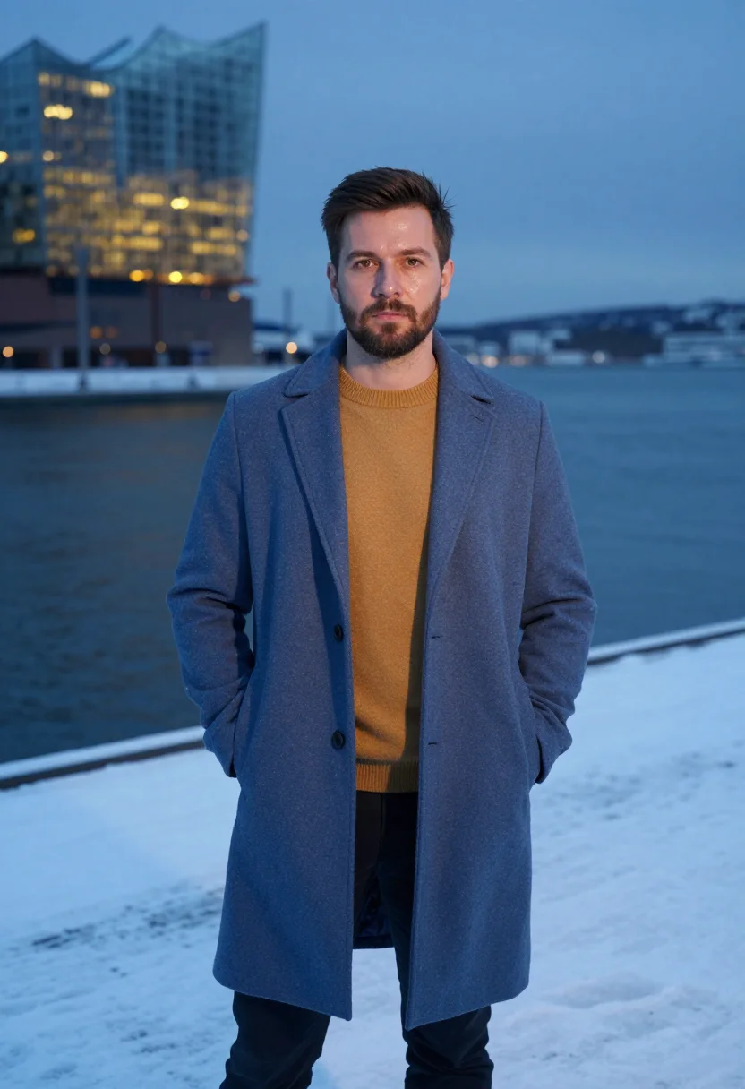 AI reykjavik harpa honey glass sample — portrait of a man, framed half-length from the head to the h