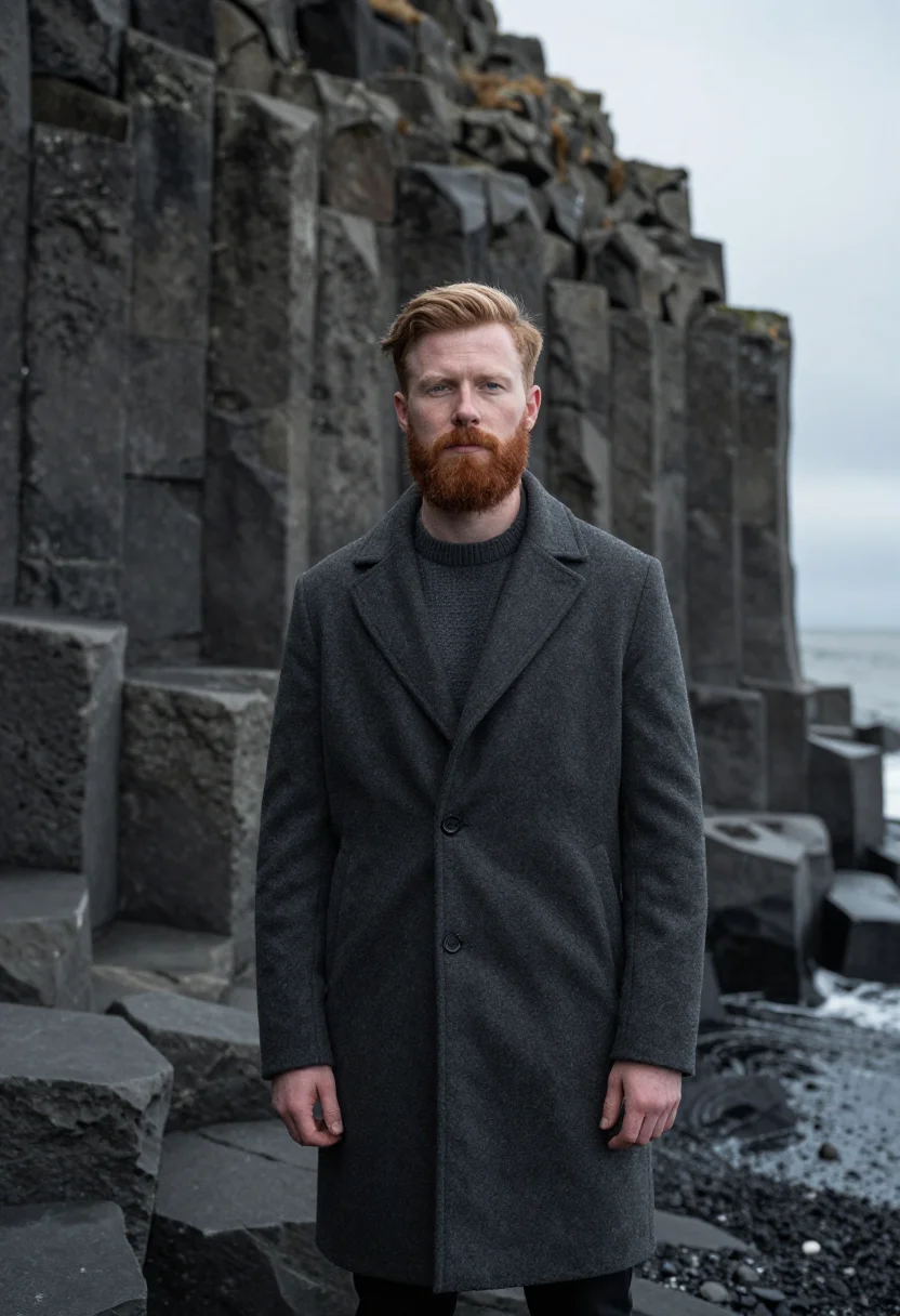 AI reynisfjara black sand spring grey sample — portrait of a man, of Icelandic descent, in his early thirti