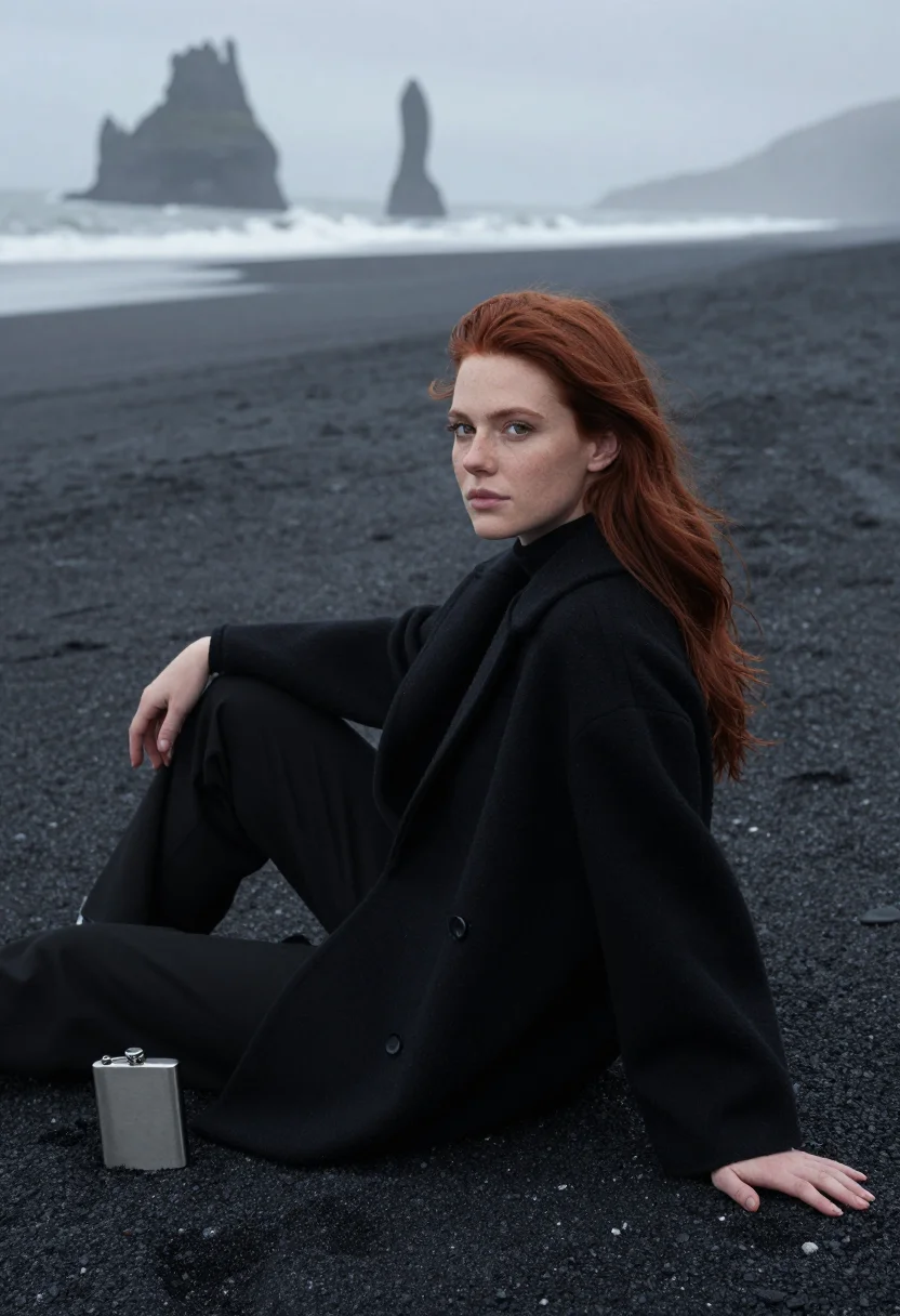 AI reynisfjara black sample — portrait of a woman, three-quarter-length portrait of a woma