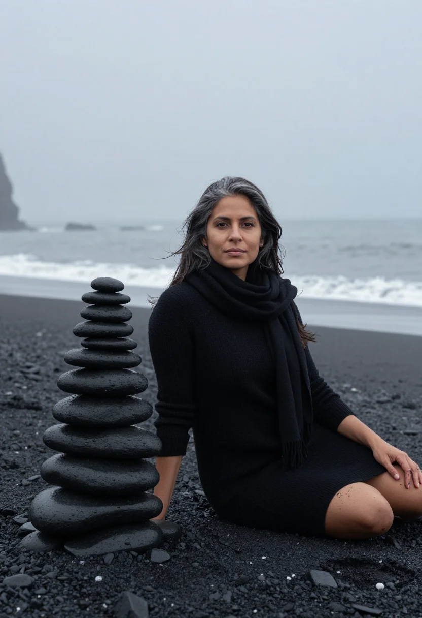 AI reynisfjara black sample — portrait of a woman, three-quarter-length portrait of a woma