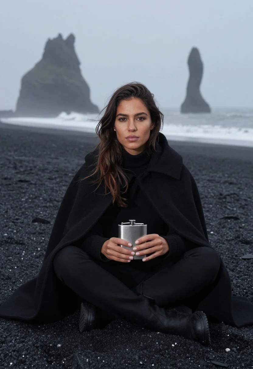 AI reynisfjara black sample — portrait of a woman, three-quarter-length portrait of a woma