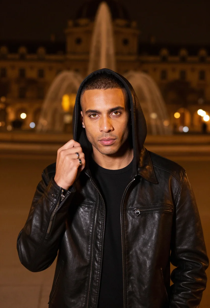 AI rick owens noir sample — portrait of a man, chest-up portrait of a mixed-heritage man