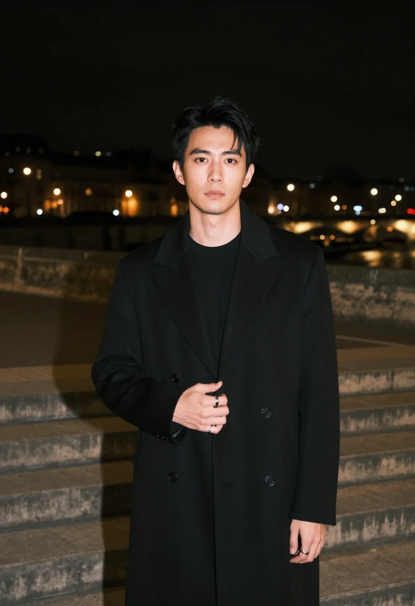 AI rick owens noir sample — portrait of a man, half-length portrait of an East-Asian man