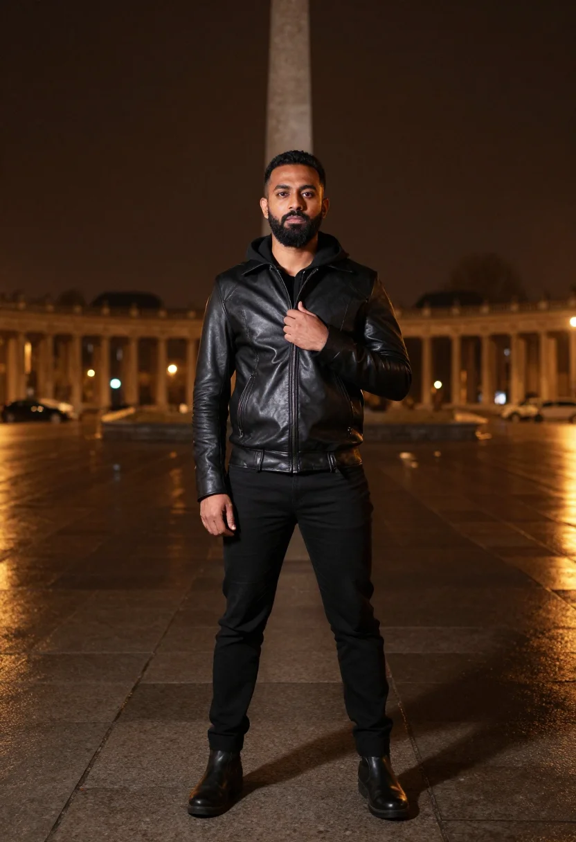 AI rick owens noir sample — portrait of a man, full-length portrait of a South-Asian man