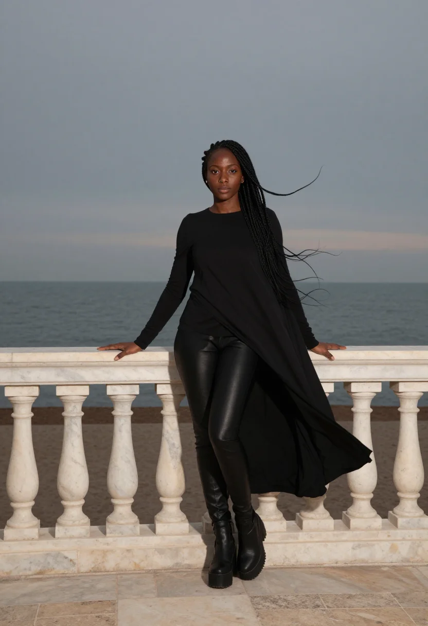 AI rick owens sample — full-length portrait of an African-American woman in her ear