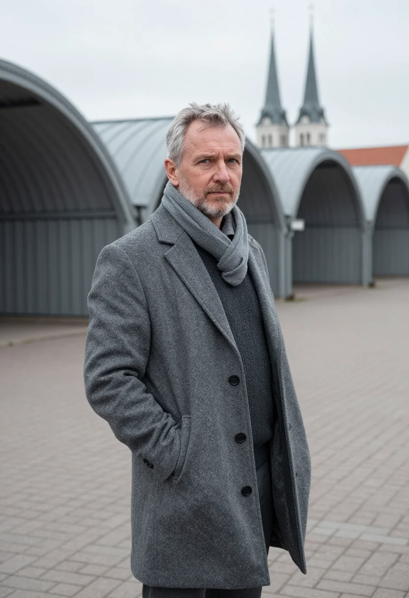 AI riga restaurateur zeppelin hangar grey sample — portrait of a restaurateur, a man of Lithuanian descent in h