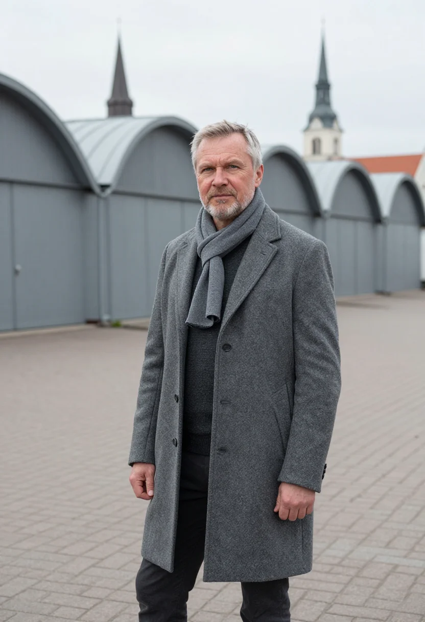 AI riga restaurateur zeppelin hangar grey sample — portrait of a restaurateur, a man of Lithuanian descent in h