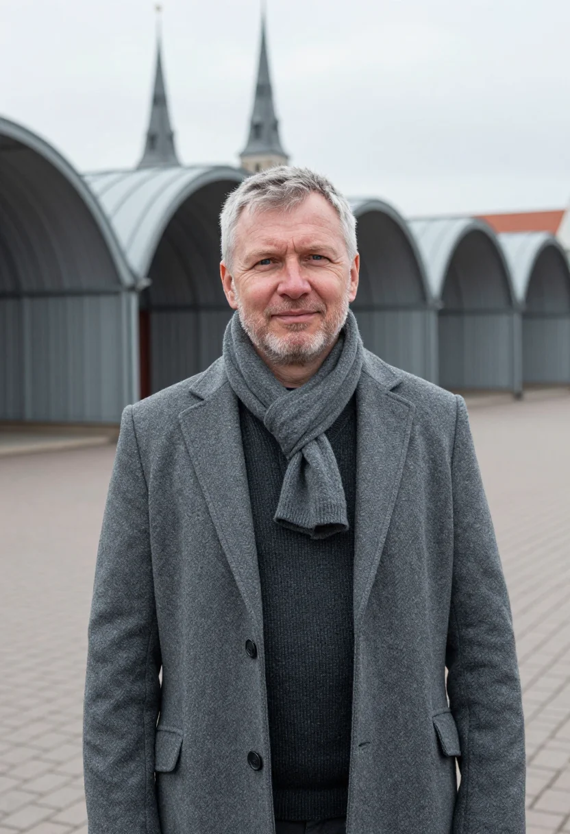 AI riga restaurateur zeppelin hangar grey sample — portrait of a restaurateur, a man of Lithuanian descent in h