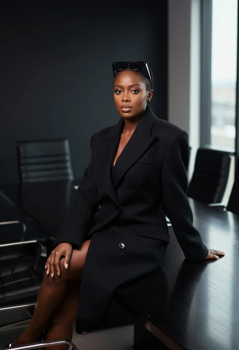 AI rihanna fenty founder los angeles black sample — portrait of a woman, a Nigerian-British woman in her mid-thi