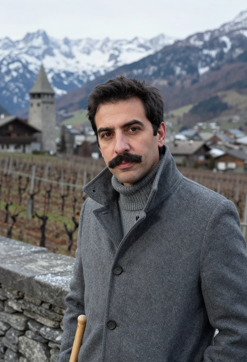 AI rilke muzot january stone sample — portrait of a man, framed tight, head and shoulders, the bod