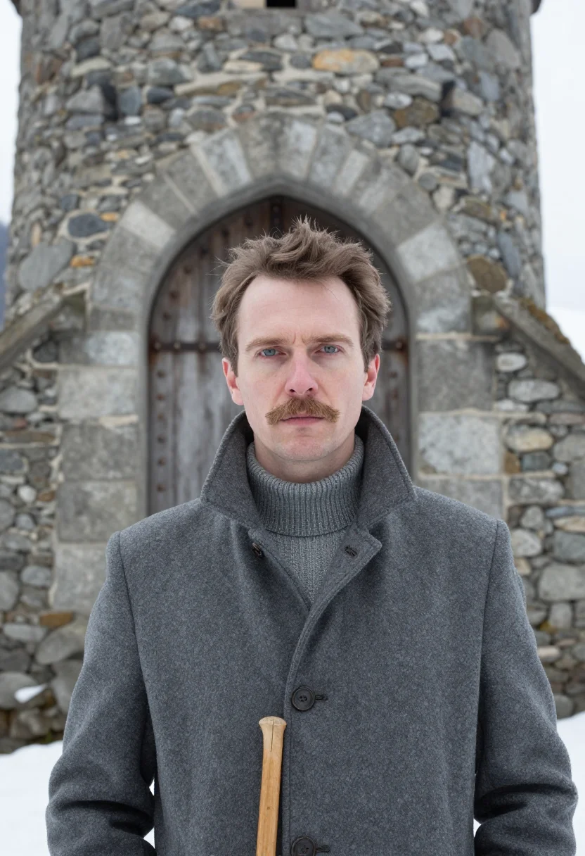 AI rilke muzot january stone sample — portrait of a man, framed tight, head and shoulders, the bod