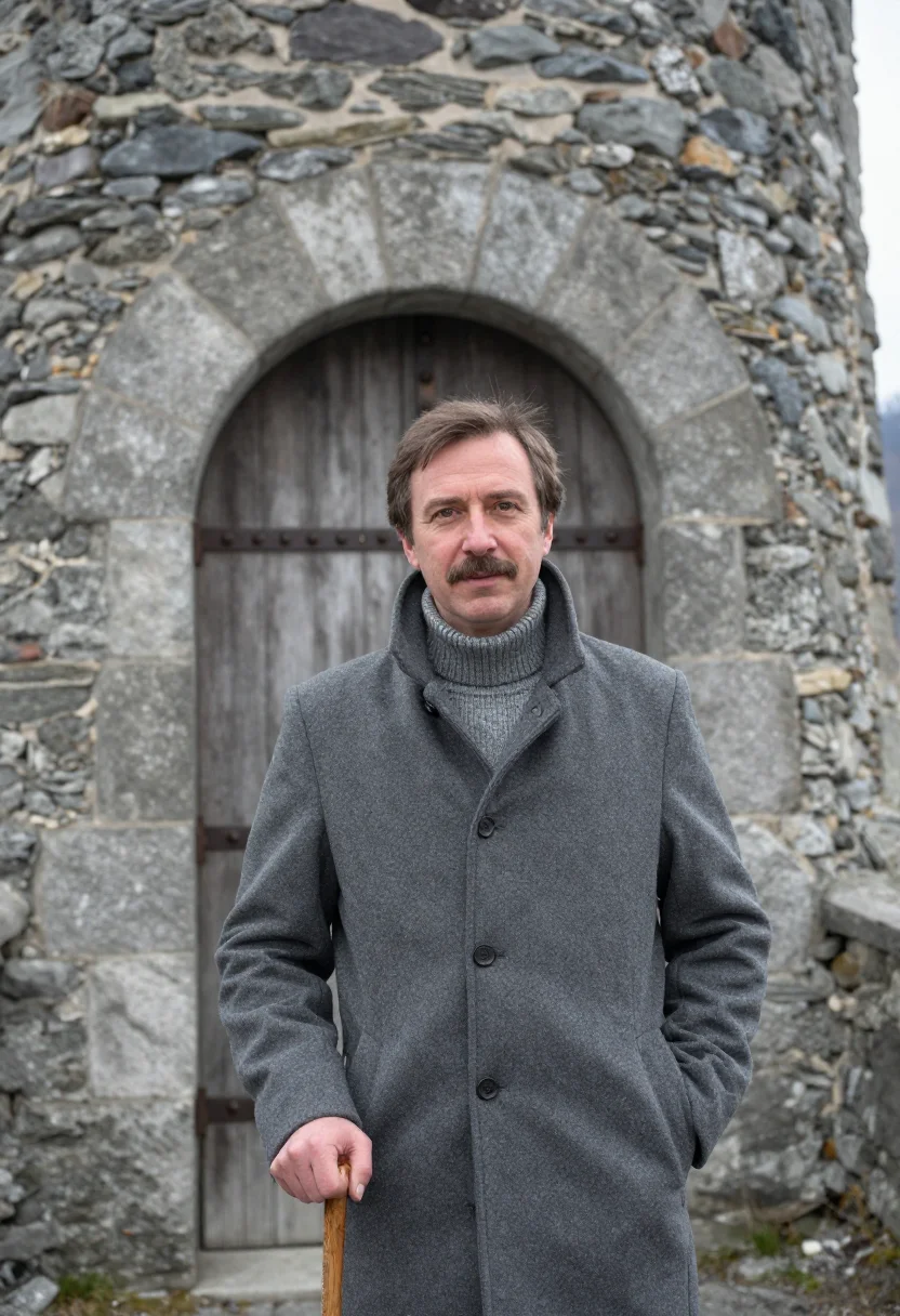 AI rilke muzot january stone sample — portrait of a man, framed half-length from the head to the h
