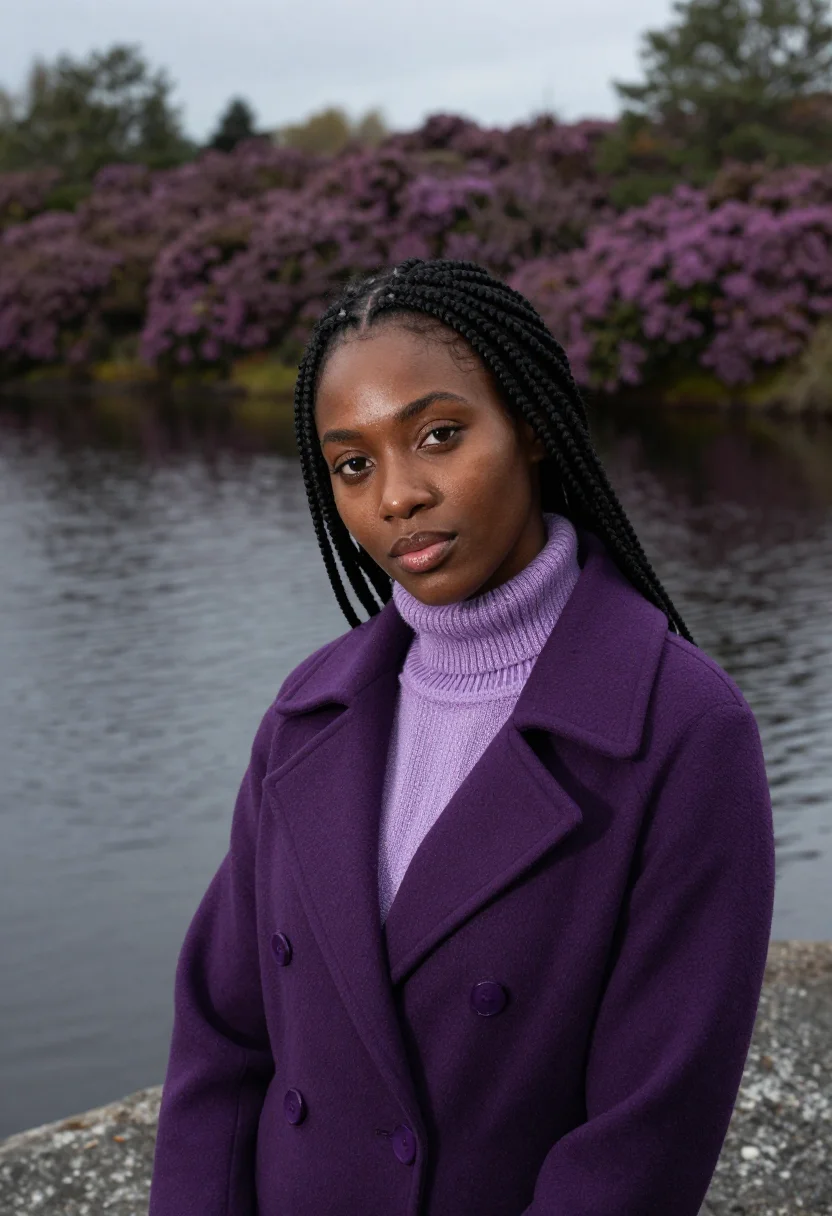 AI ring of kerry may rhododendron purple sample — portrait of a woman, framed tight, head and shoulders, the b