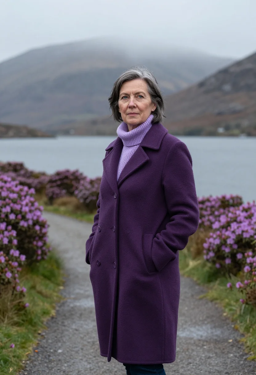 AI ring of kerry may rhododendron purple sample — portrait of a woman, framed half-length from the head to the