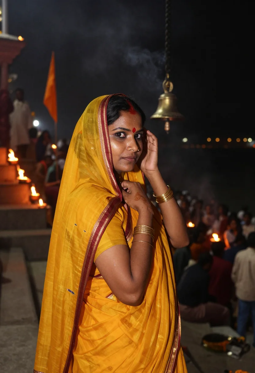 AI rishikesh sample — portrait of a woman, chest-up portrait of a North Indian wom