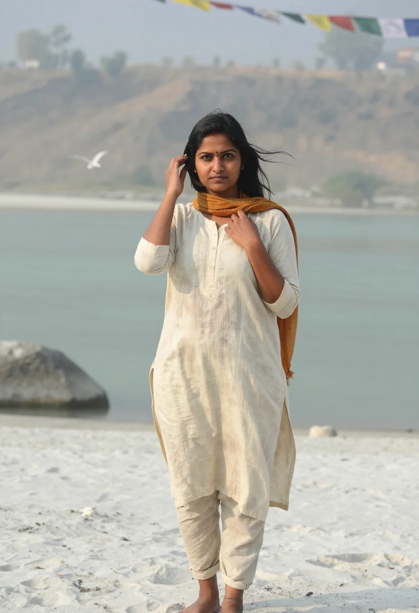 AI rishikesh sample — portrait of a woman, chest-up portrait of a North Indian wom