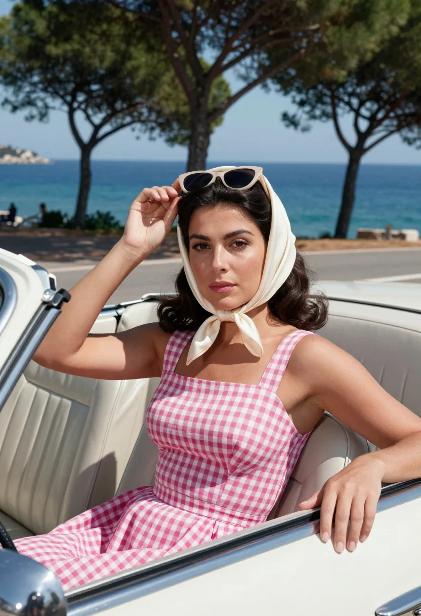 AI riviera sixty three sample — portrait of a woman, close half-length portrait of a Mediter