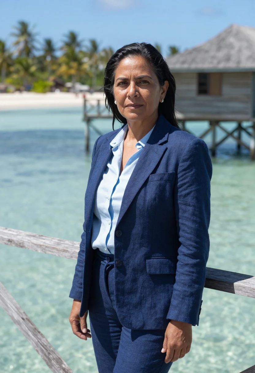 AI roatan dive resort director caribbean blue sample — portrait of a woman, a Honduran dive resort director in her