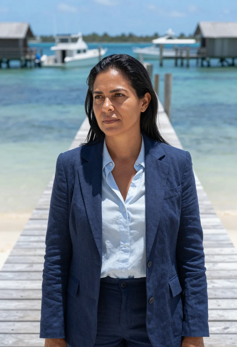 AI roatan dive resort director caribbean blue sample — portrait of a woman, a Honduran dive resort director in her