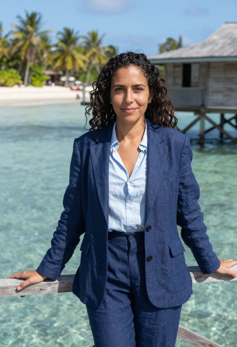 AI roatan dive resort director caribbean blue sample — portrait of a woman, a Honduran Bay Islander dive resort dir