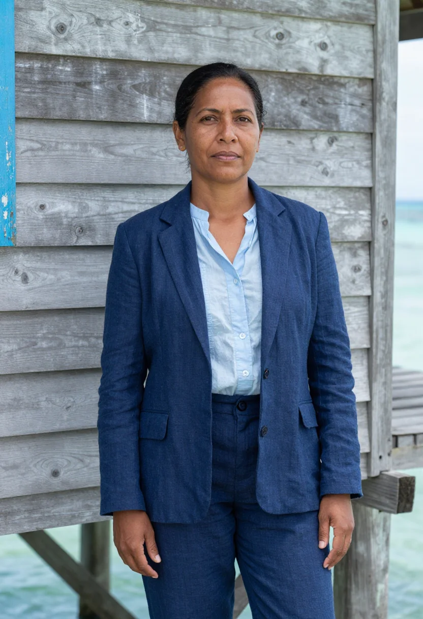 AI roatan dive resort director caribbean blue sample — portrait of a woman, a Garifuna dive resort director in her