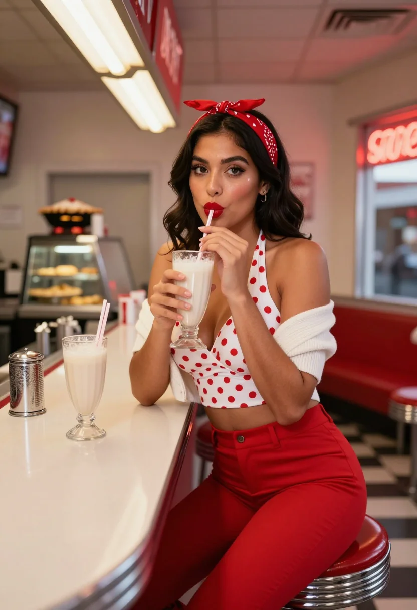 AI rockabilly girl sample — portrait of a woman, waist-up portrait of a Latina woman in